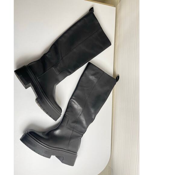 Sam Edelman Larina Tall Knee High Boot Waterproof Black Leather 6M 90s Edge Chic - Picture 1 of 13